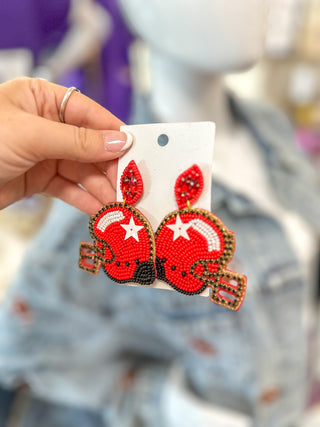 Red & Black Helmet Beaded Earrings