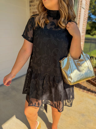 Black After Dark Floral Overlay Mini Dress