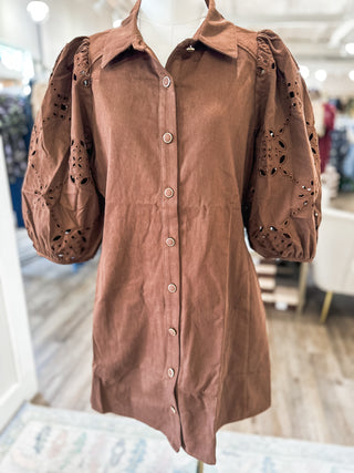 Brown Darling Days Eyelet Mini Dress