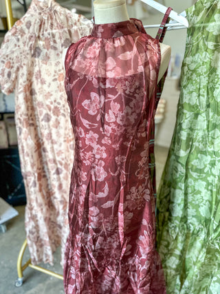 Rust Painted Garden Mock Neck Maxi Dress