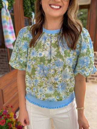 Blue Skies & Bloom Puff Sleeve Top