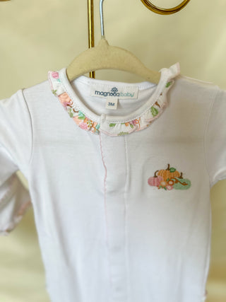 Pumpkin Blush Embroidered Ruffle Footie