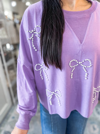 Purple Pretty In Pearls Long Sleeve Top