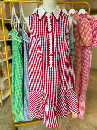 Red East Coast Gingham Collared Mini Dress