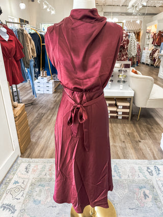 Burgundy Haven Tie Waist Midi Dress