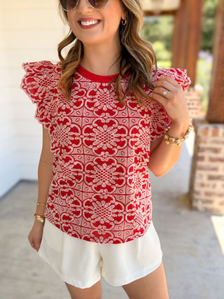 Red Flirt & Flutter Floral Top