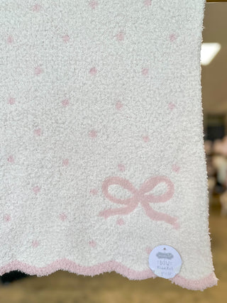 Pink Bows & Polka Dots Scallop Chenille Blanket