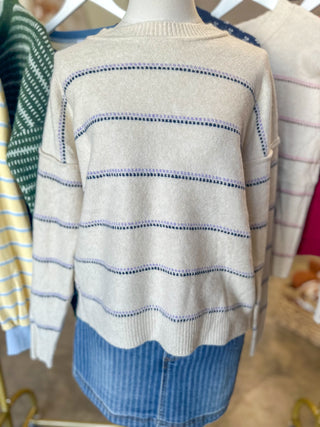 Lavender/Oatmeal Wavy Stitch Sweater