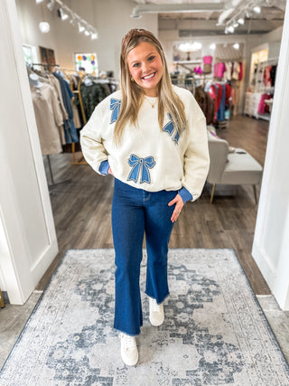 Southern Charm Cream & Denim Bow Sweatshirt