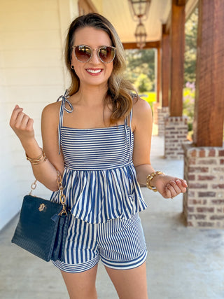 Navy Boardwalk Beauty Peplum Shorts Set