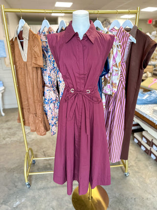 Wine Marlowe Tie Waist Midi Dress