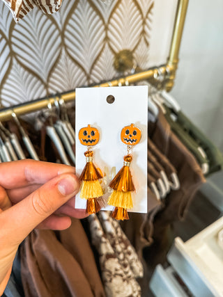 Tricks & Treats Jack O'lantern Tassel Earrings