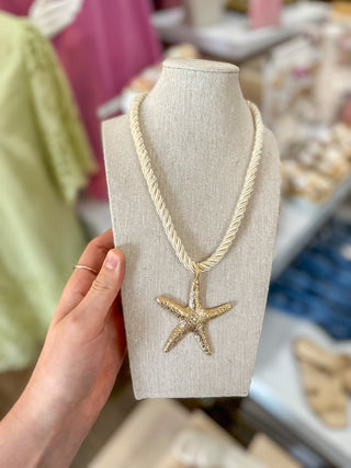 Ivory Wrapped Cord W/ Gold Large Starfish Charm 18"-20" Necklace