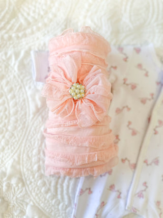 Frilly Frou Baby Pink Pearl Bow Headband & Swaddle