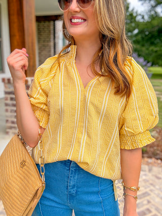 The Sunshine Gingham Short Sleeve Top