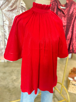 Red Ruby Luxe Ruffle Blouse