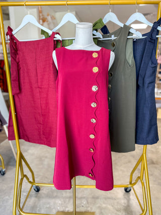 Burgundy Oh So Lovely Scallop Button Mini Dress