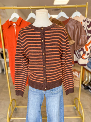 Brown & Pumpkin Stripe Essential Cardigan