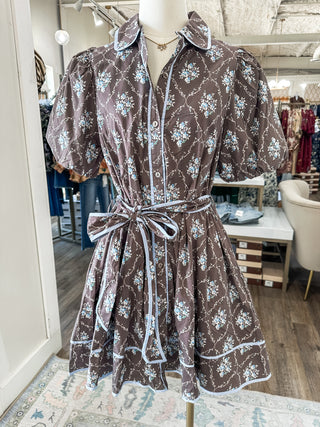 Coffee Mulberry Manor Belted Mini Dress