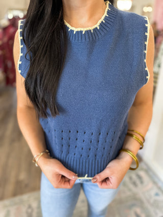 Navy & Yellow Playful Trim Sweater Vest