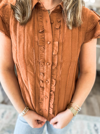 Mocha Easy Evenings Flutter Sleeve Blouse