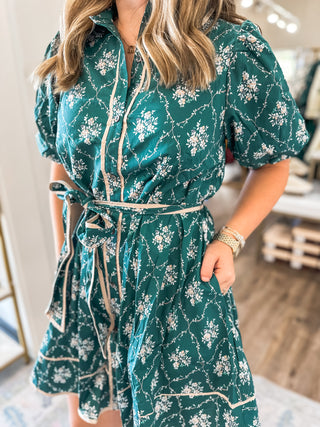 Hunter Green Mulberry Manor Belted Mini Dress