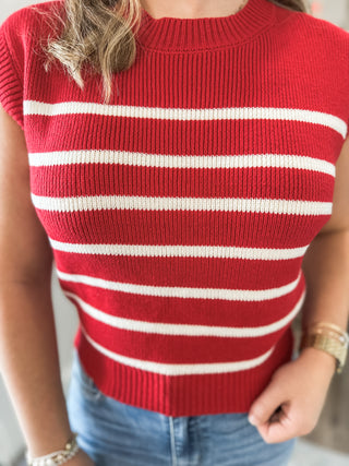 Red Chic Stripe Knit Tank