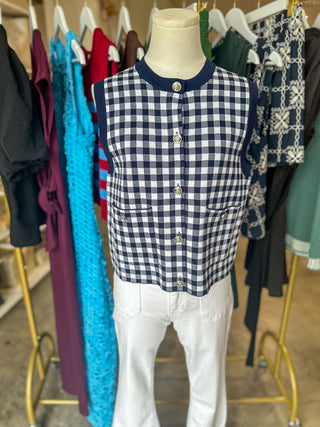 Navy Fifth Avenue Checkered Knit Tank
