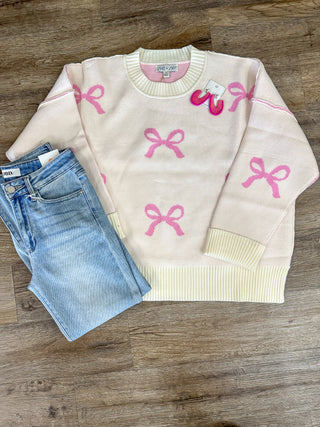 Girly Touch Pink Bows Long Sleeve Sweater Top