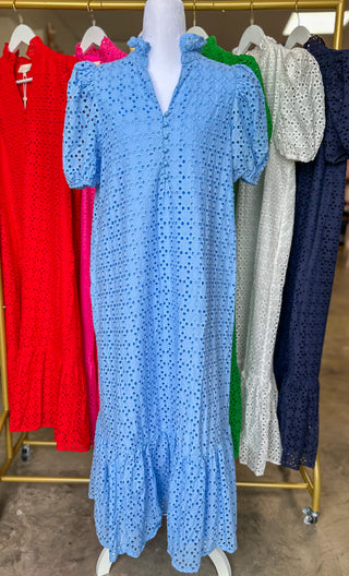 Blue Sweet Eyelet Moments Midi Dress