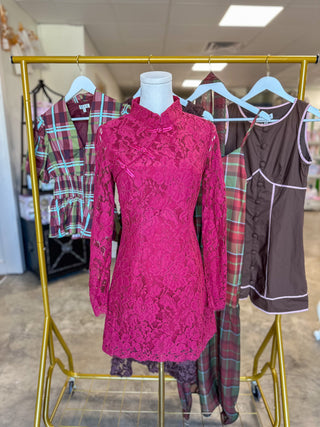 Burgundy & Lace Mini Dress