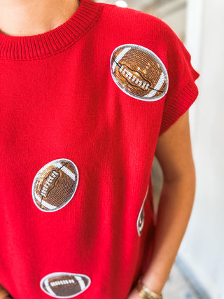 Red Game Day Football Patch Sweater Top