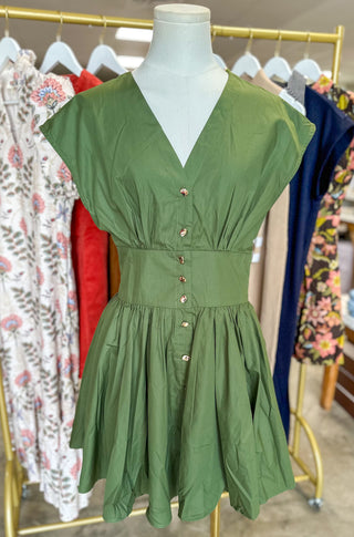 Olive Poplin Button Down Mini Dress