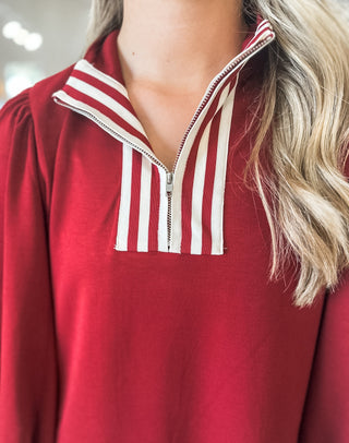 Red Varsity Spirit Zip Long Sleeve Dress