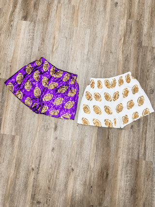 Purple/Gold Halftime Queen Sequin Football Shorts