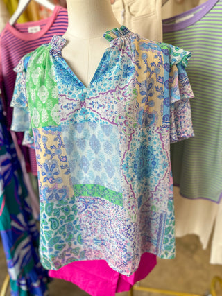 Paisley's Patch Flutter Sleeve Short Sleeve Top