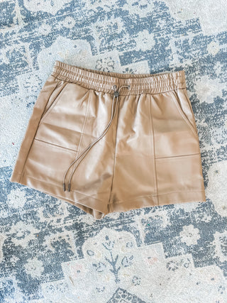 Stone Faux Leather Adjustable Waist Shorts