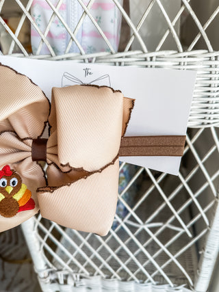 Turkey Embroidered Moonstitch Headband Bow