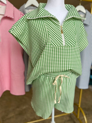 Green On Repeat Gingham Shorts Set