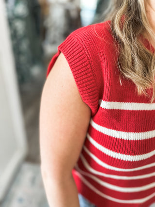 Red Chic Stripe Knit Tank