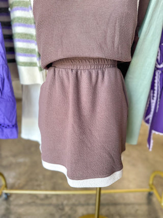 Brown/Cream Cloudy Knit Colorblock Skort