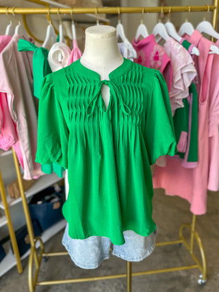 Green Pintuck Detail Everyday Top