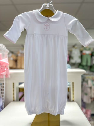 Pink Blessed Smocked Collared Long Sleeve Gown
