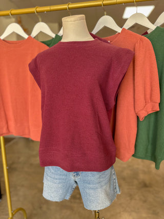 Wine Cloudy Knit Muscle Sleeve Top