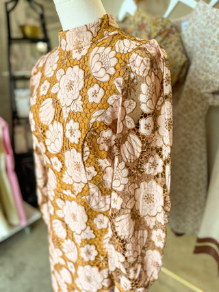 Peach/Bronze Vintage Lace Charm Mini Dress