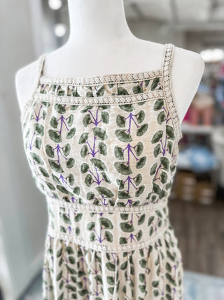Olive Branch Woven Lace Midi Dress