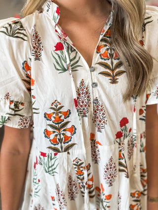 Cream Whimsy Blooms Mini Dress