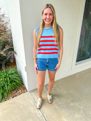 Sky Blue Summer Stripe Sweater Tank