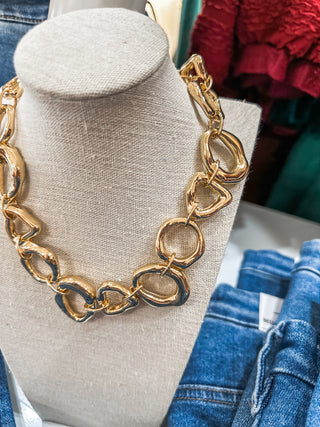 Gold Geometric Open Circle 16"-18" Necklace