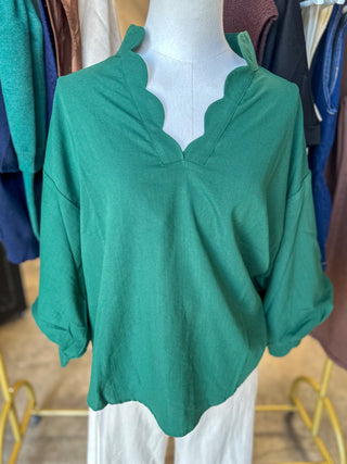Hunter Green Autumn Elegance Scallop Trim Top